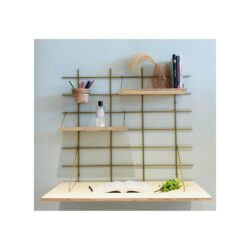 Modularer Schreibtisch Gassien Paris en Messing und Holz, Atmosphäre minimalistisch mit Regale und accessoires déco.