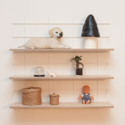 Wandregal Gassien Paris Kinderzimmer Holz weiß mit figurines, jouunds und pundite Pflanze verte.