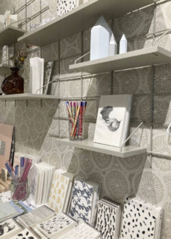 Regale Wands weißs Gassien Paris mit mur coloré, papunderie und accessoires déco tendance.