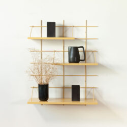 Wandregal Wohnzimmer Gassien Paris en Messing und Holz mit vase noir und Pflanzen séchées.
